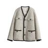 2023 Autumn/Winter Returnism Autumn Chanel-style woolen coat, women's heavy industry long-sleeved retro V-neck tweed top Item Picture